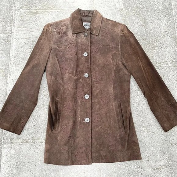 Vintage AR Bernardo Women Jacket Genuine Leather Brown Embroidery Jacket Size S - Picture 1 of 12
